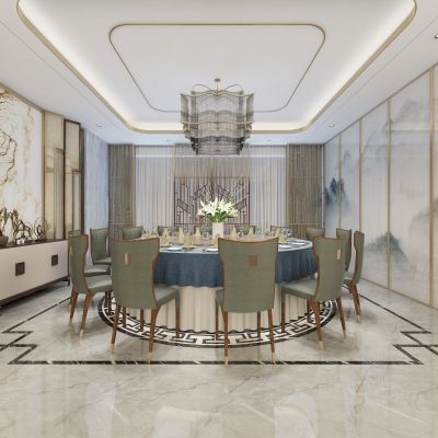 新中式酒店包间 山水画座椅吊灯