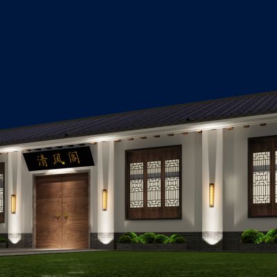 中式餐厅外观 马头墙 瓦 壁灯