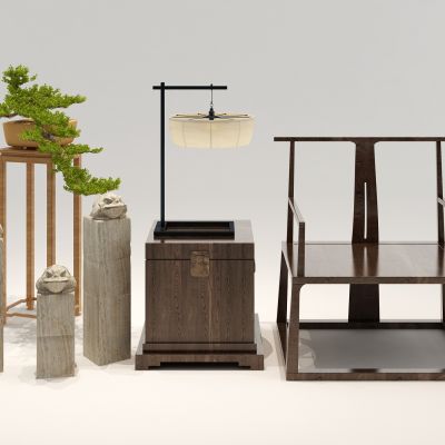 新中式椅子台灯 花架  栓马柱 蟾蜍