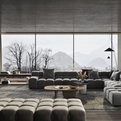 b&b现代客厅,转角沙发