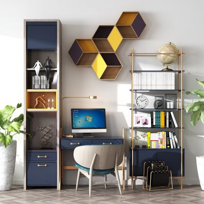 现代书桌椅组合 书柜