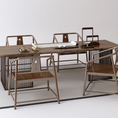 中式书桌椅茶几组合