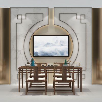 新中式茶桌椅 屏风