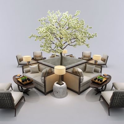 新中式沙发茶几组合 花树