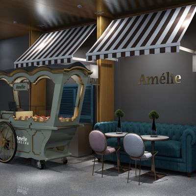 法式甜品外卖推车