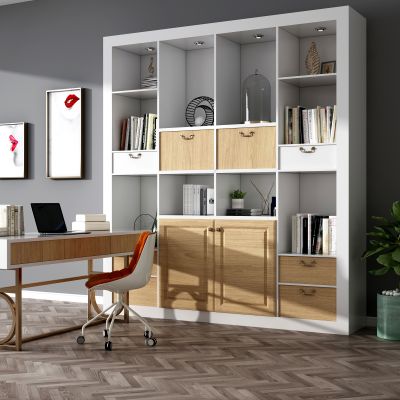 现代书柜 装饰边柜 书桌椅组合