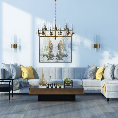 现代沙发茶几吊灯组合