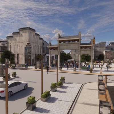 中式徽派商业街古镇