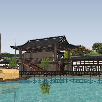 新中式水乡古镇景观设计，特色旅游度假小镇