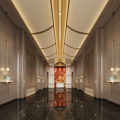 新中式酒店过道 前台