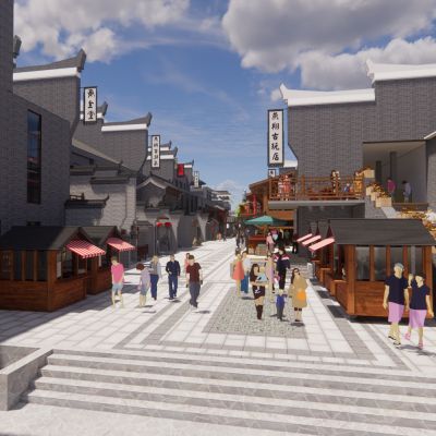 中式步行街商业街风情街SU模型