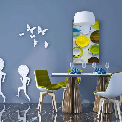 现代木艺餐桌椅 吊灯 墙饰组合