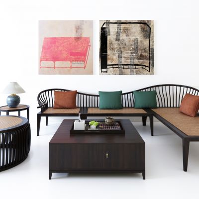 新中式沙发茶几组合