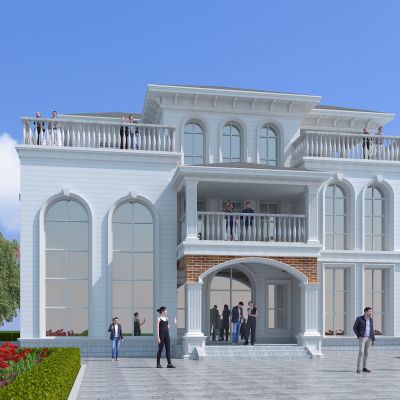 欧式别墅建筑，简欧建筑，独栋别墅，住宅建筑，景观小品，公共建筑，小公建，户外建筑，庭院