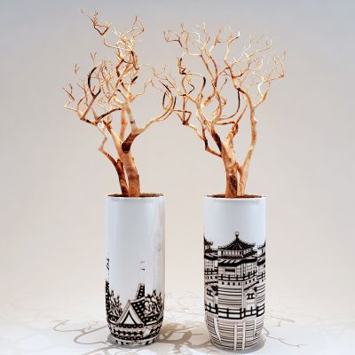 现代陶瓷器皿 干枝盆景