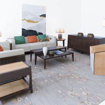 新中式沙发茶几组合