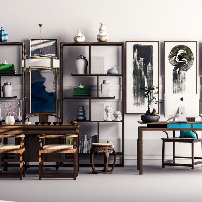 中式茶桌 书桌椅组合