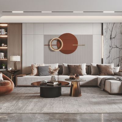 现代客厅餐厅，沙发，餐桌，电视柜