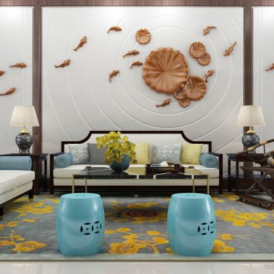 新中式沙发茶几组合  墙饰