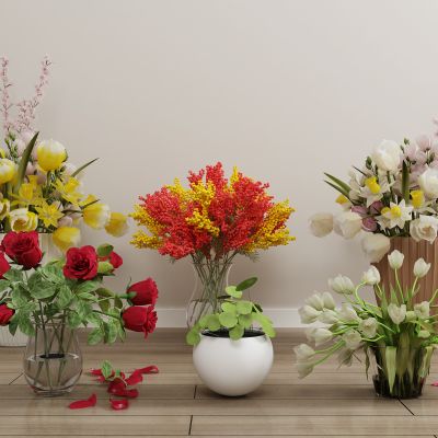 现代植物 盆栽 花卉 绿植 玻璃花瓶