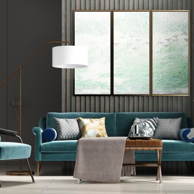 现代轻奢休闲绒布多人沙发 茶几 饰品