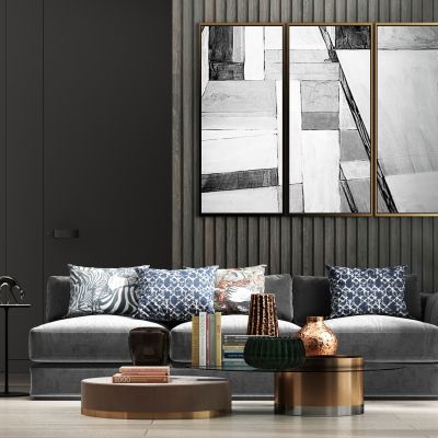 现代轻奢休闲绒布多人沙发 茶几饰品组合