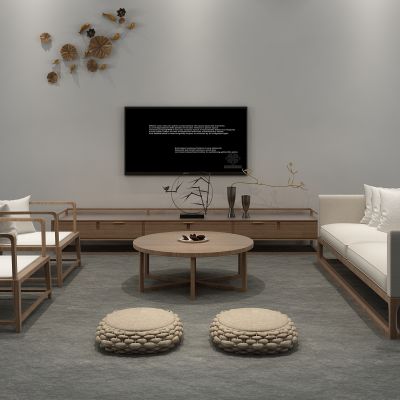 新中式沙发茶几组合 电视柜 蒲团