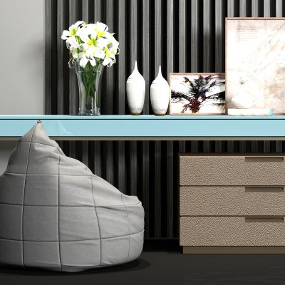 现代金属烤漆皮革书桌椅饰品组合