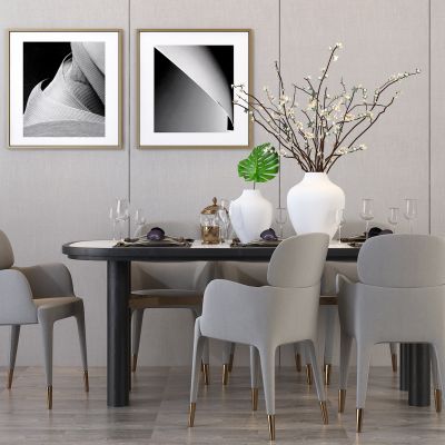 现代餐桌椅组合 挂画