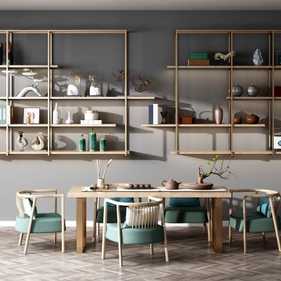 新中式泡茶桌椅 装饰柜架组合