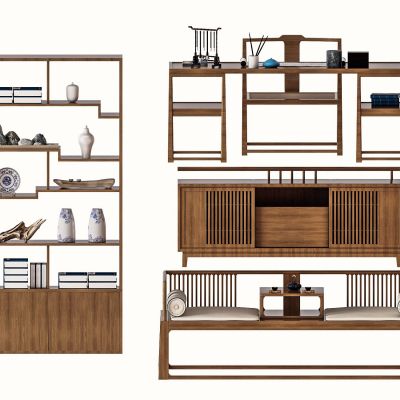 新中式书桌 书架 罗汉床