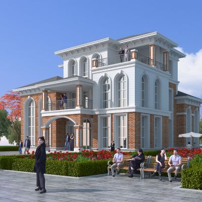 欧式别墅建筑，简欧建筑，独栋别墅，住宅建筑，景观小品，公共建筑，小公建，户外建筑，庭院