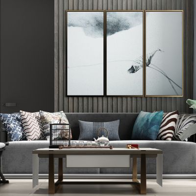 新中式轻奢休闲绒布多人沙发 茶几 饰品组合