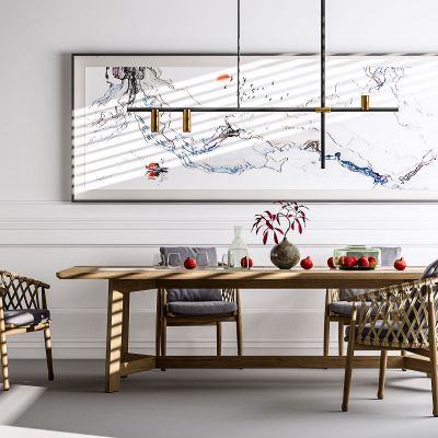 新中式餐桌椅 藤编休闲椅