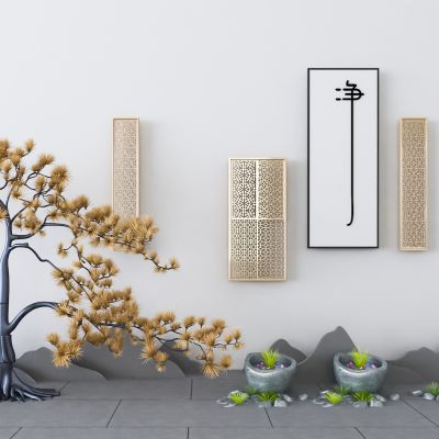 新中式植物石头 景观小品