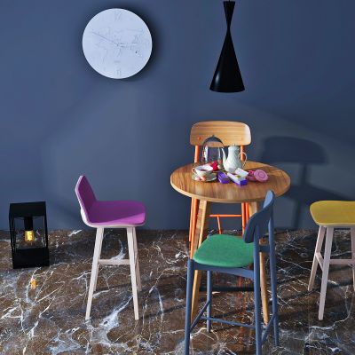 工业风实木圆桌吧椅吊灯组合