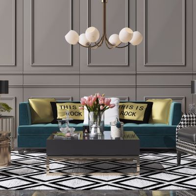 现代轻奢沙发 茶几 吊灯组合