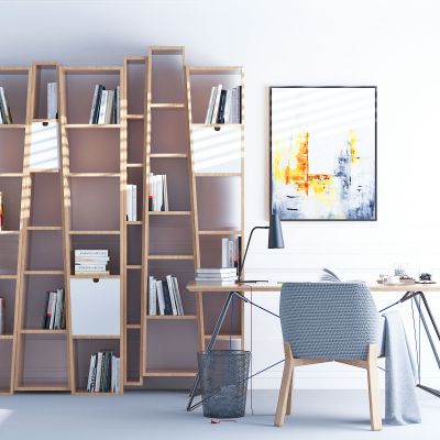 北欧书桌椅书架组合