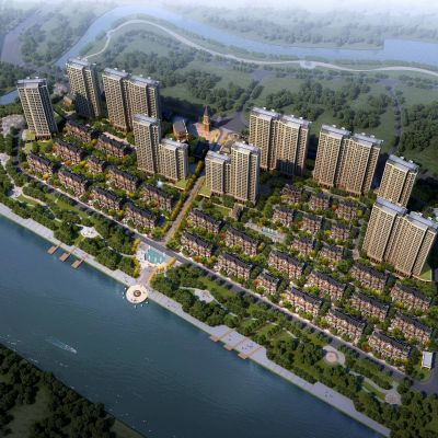 简欧高层住宅小区 欧式联排别墅 建筑外观