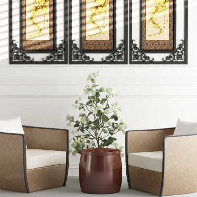 新中式单人沙发 圆几 挂画