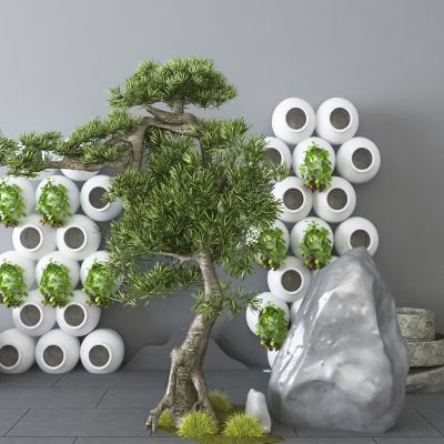 新中式松树石头 景观小品