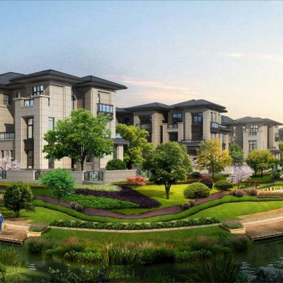 简欧风格别墅区 欧式联排别墅群建筑外观