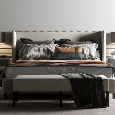 美式双人床 床头柜组合