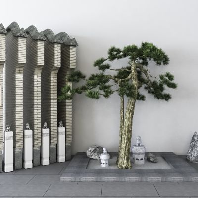新中式松树石头 景观小品