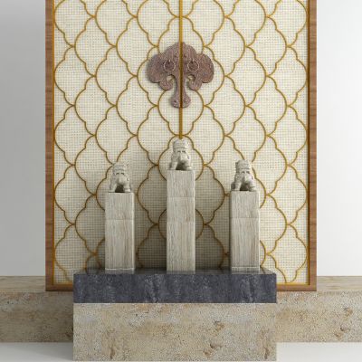 新中式拴马柱 门把手 石狮