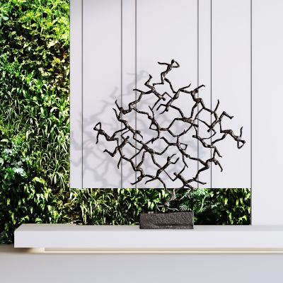 现代雕塑装饰摆件组合 绿植背景墙 样板房 会所 售楼处 旋转楼梯  酒店