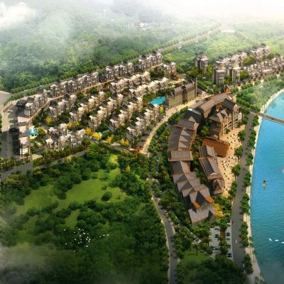 新中式联排别墅区群  多层住宅 花园洋房 建筑外观