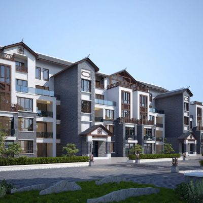 新中式徽派多层住宅 洋房 建筑外观