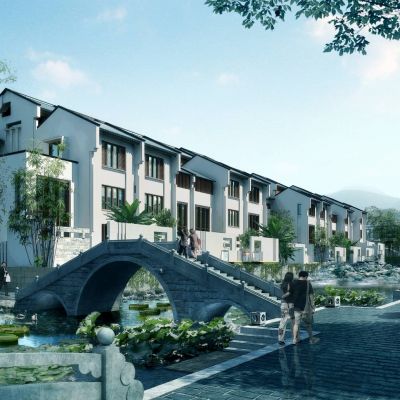 中式别墅群 联排别墅 建筑外观