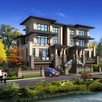 简欧风格双拼别墅 欧式别墅建筑外观